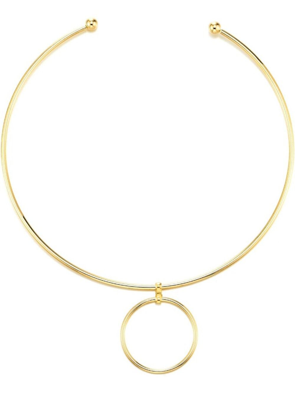 Stylish Open Collar Choker Necklace with Large Circle Pendant - Minimalist
